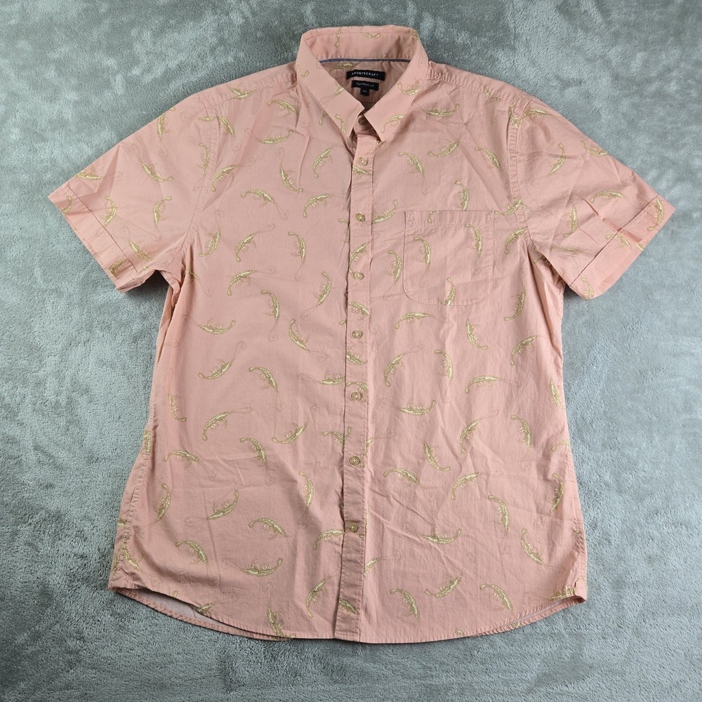 Sportscraft Shirt Mens XXL Pink Coral Crawfish All Over Tapered Fit Casual Beach